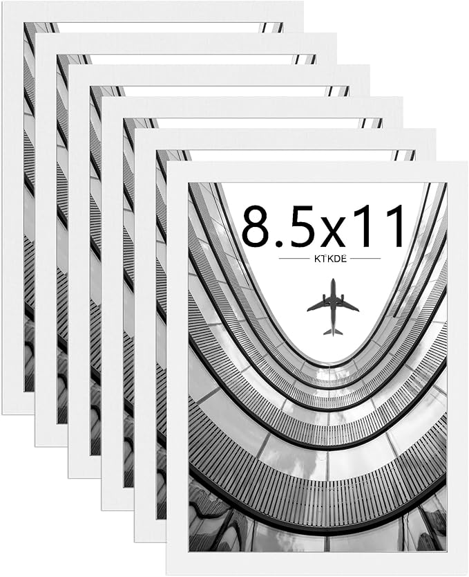 KTKDE 8.5x11 Picture Frame set of 6, Certificate Document Frame Diploma Frames White, Poster and Photo for Wall Hanging or Tabletop with Shatter Resistant Plexiglass Home Decor best gift