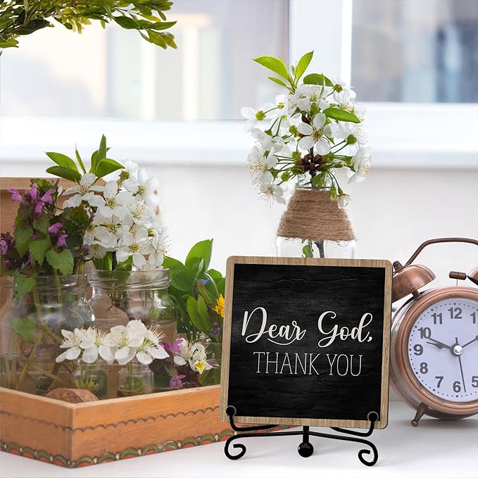 Modern Farmhouse Decor, Home Decor For Living Room, Boho Chic Aesthetic Shelf Decorations, Christian Dear God Sign, Farm House Entryway Tv Stand Fireplace Coffee Table Decoration (01)