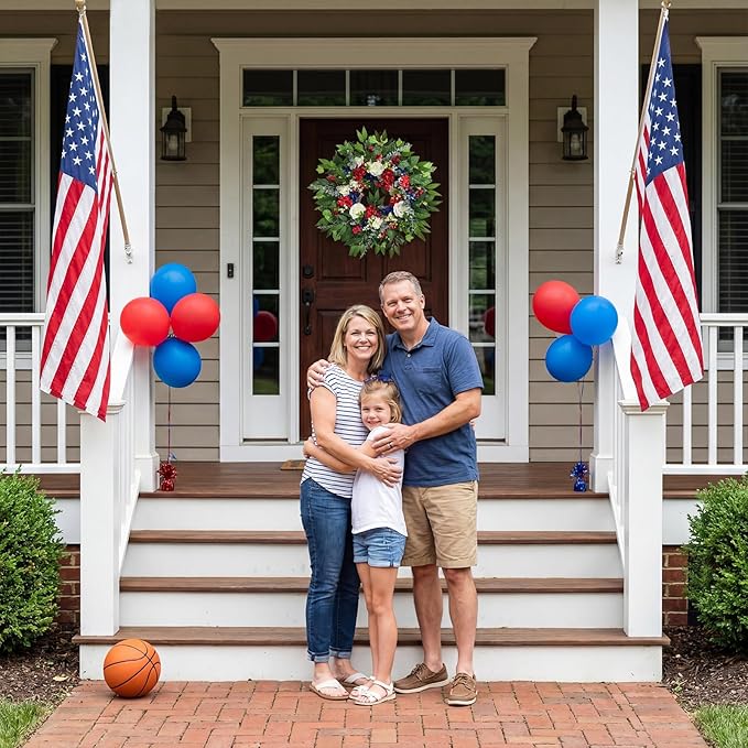 24 Inch 4th of July Wreath, Patriotic Wreaths for Front Door, Red White Blue Spring Summer Door Wreaths for Independence Day,Memorial Day Wreaths for Front Door Wall Window Decor