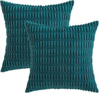 MIULEE Pack of 2 Corduroy Decorative Euro Sham Throw Pillow Covers 24x24 Inch Soft Boho Striped Pillow Covers Modern Farmhouse Home Decor for Summer Coastal Sofa Living Room Couch Bed Teal