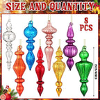 Mifoci 8 Pcs 6 Inch Mercury Glass Finial Christmas Ornaments Hanging Christmas Finials Glass Ornaments Assorted Mercury Decor for Vintage Holiday Xmas Tree Decoration(Mixed Color)