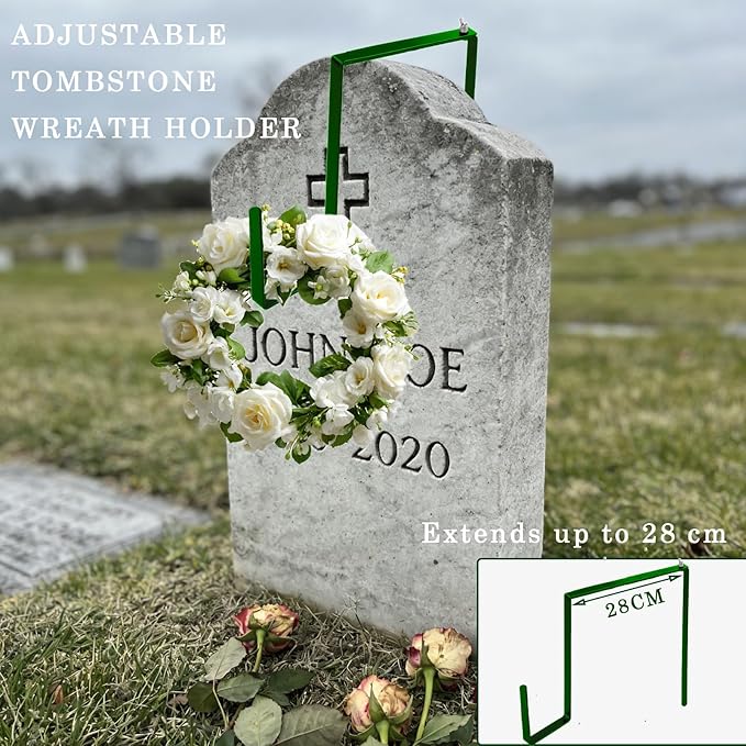 Wreath Stands for Cemetery Adjustable Wreath Hangers for Front Door Headstone Decorations for Cemetery Over The Door Hooks for Cemetery Halloween, Christmas 2 Pack