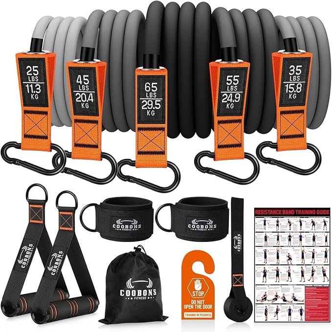 Resistance Bands with Handles, 175lb Exercise Bands for Working Out, Fitness Bands, Workout Bands with Door Anchor and Ankle Straps, Physical Therapy, Yoga, Strength Training Home Gym Equipment