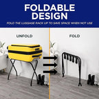 Lifemaster Metal Luggage Rack - Pack of 2 Foldable, Easy Assembly, Space Saving, and Stylish Steel Frame Guest Suitcase Stands with Nylon Straps - Black