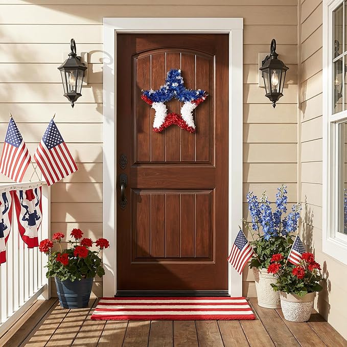 VeriNatural 4th of July Decorations - 19" Patriotic Red White and Blue Star Garland - Independence Day Tinsel Garland for Indoor Outdoor,Golf Cart, Party,Door and Wall Hanging Decor