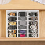 3 Packs Fabric Belt Organizer, 6 Grids Belt Organizer for Closet and Drawer, Foldable Dresser Drawer Organizers, Tie Holder -White