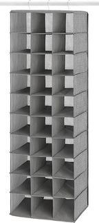 Whitmor 30 Sections Hanging Clothes Closet Organizer, Space Saving Breathable Fabric Shoe Storage for Bedroom, Laundry, Dorm, Crosshatch Gray
