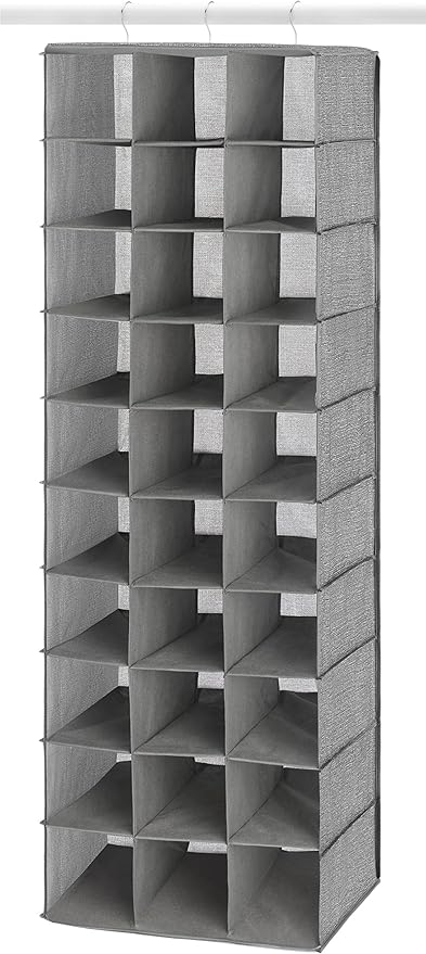 Whitmor 30 Sections Hanging Clothes Closet Organizer, Space Saving Breathable Fabric Shoe Storage for Bedroom, Laundry, Dorm, Crosshatch Gray (Pack of 4)