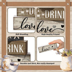 Moucuny 4 Pcs Farmhouse Kitchen Decor Wooden Plate Farmhouse Table Decor Black Brown and White Plate Tableware Centerpiece Rustic Decorative Plates Block Sign for Display Cabinet Kitchen Decoration