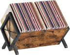 YATINEY Vinyl Record Holder, Record Storage Rack Holds 80-100 LP，Wooden and Metal Record Organizer, Quick Assembly Magazine Holder for CDs, Magazine, Albums, Rustic Brown and Black CJ06BR