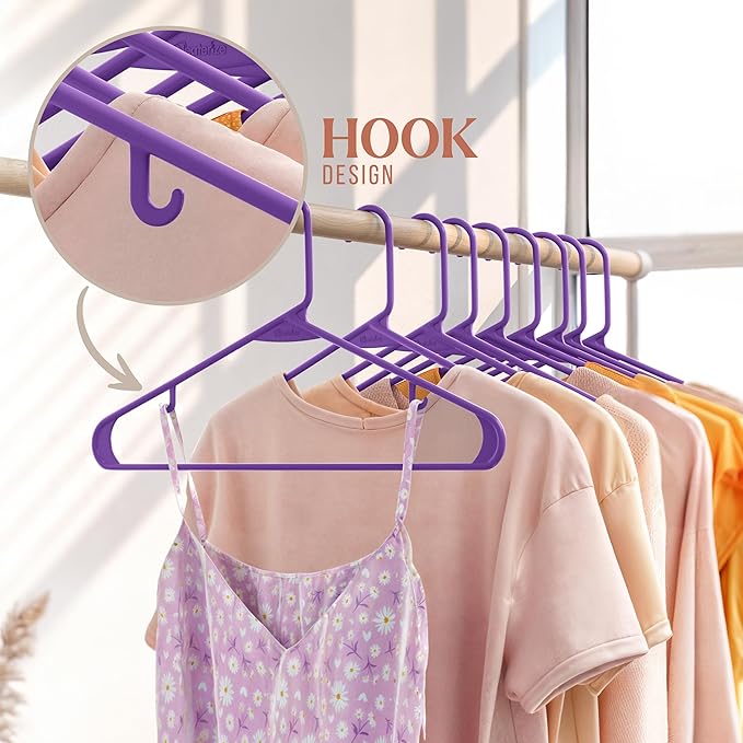 Plastic Hangers 20 Pack Purple - Clothes Hangers - Makes The Perfect Coat Hanger and General Space Saving Clothes Hangers for Closet - Percheros Ganchos para Colgar Ropa Hangars