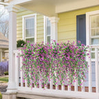 Artificial Hanging Flowers for Outdoors, 2 Pcs Fake Hanging Plant Spring Summer Decor, UV Resistant No Fade Realistic Faux Flower for Front Door Porch Planter Patio Garden Yard(Purple)