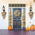 Glitzhome 2 Pcs Fall Teardrop Swags for Front Door, 28''H Autumn Swag with Neutral Sunflower, Pumpkin and Leaf, Fall Swags for Front Door, Thanksgiving Harvest Festivals Decor