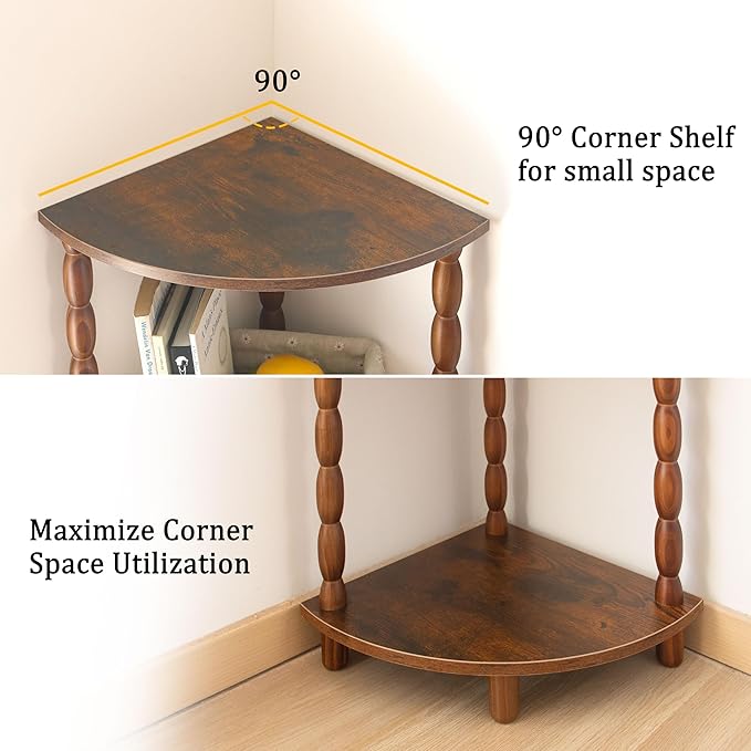 MaxSmeo Corner Shelf, 5-Tier Corner Bookshelf for Small Spaces, Stylish Corner Storage Display Shelves for Bedroom, Bathroom, Kitchen, Living Room (Rustic Brown)