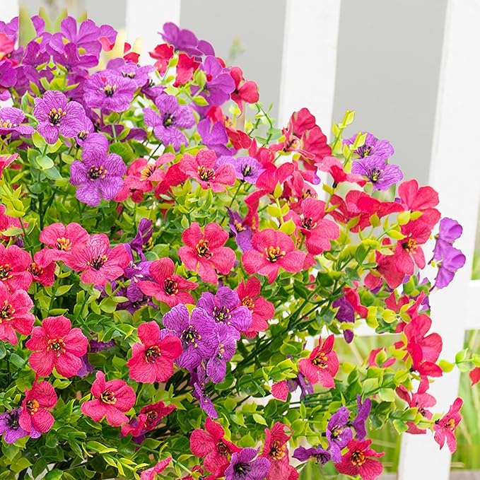 Artificial Fake Flowers Plants for Outdoors Spring Summer Decoration,16 Bundles Faux Flowers Silk Daisy Plants UV Resistant for Outside Planters Front Porch Patio Window Garden(Light Purple,Fuchsia)