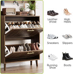 Tall Shoe Cabinet with Coat Rack, Shoe Storage Cabinet with Louvered 2 Doors, Tall Freestanding Entryway Shoe Cabinet with Adjustable Shelves, Modern Shoe Organizer Cabinet, Shoe Rack Cabinet (Walnut)