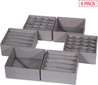 DIOMMELL 6 Pack Foldable Cloth Storage Box Closet Dresser Drawer Organizer Fabric Baskets Bins Containers Divider for Clothes Underwear Bras Socks Lingerie Clothing, M Grey 22-2000