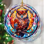 Stained Glass Owl Ornament - Christmas Tree Decor, Gift Exchange Present