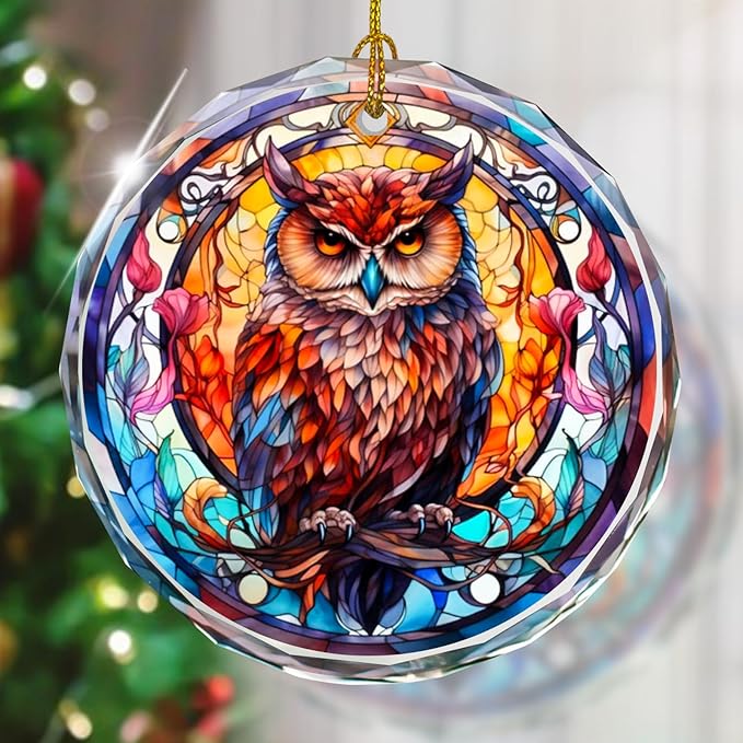 Stained Glass Owl Ornament - Christmas Tree Decor, Gift Exchange Present