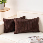 Aegero Pack of 2 Corduroy Decorative Throw Pillow Covers 12x20 InchSoft Boho Striped Pillow Covers Modern Farmhouse Home Decor for Sofa Living Room Couch Bed（Dark Brown）