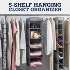 ZOBER Hanging Closet Organizer, 5-Shelf - Hanging Storage Organizer Shelves for Clothes, Towels, Toys - College Dorm Room, Nursery, & Home Closet (Pack of 2)