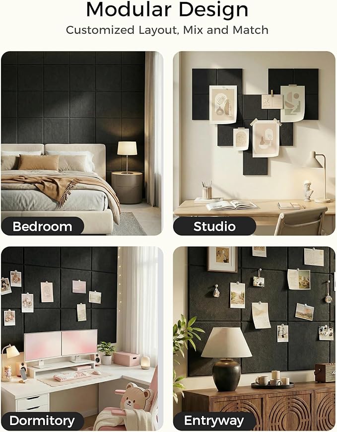Aothia Felt Bulletin Board Tiles for Wall, 12 Pack Large 48" x 36", Felt Wall Tiles Cork Board Alternative, Adhesive Bulletin Board Tiles for Office, Classroom & Home, Black