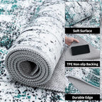 Ciicool Modern Abstract Area Rug 2x3 Washable Small Entryway Rugs, Non-Slip Low Pile Throw Rug, Foldable Kitchen Bathroom Rug, Teal Black Floor Carpet for Entrance Living Room Bedroom Indoor Door Mat