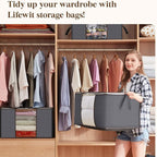Lifewit Large Capacity Clothes Storage Bag Organizer with Reinforced Handle Thick Fabric for Comforters, Blankets, Bedding, Foldable with Sturdy Zipper, Clear Window, 18 Pack, 90L, Grey