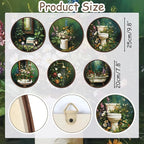 TOARTi 6pcs Vintage Floral Bathroom Wall Art Set(9.9”x3/7.9”x3) Round Dark Green Botanical Wall Plaques Moody Bathroom Wooden Hanging Vintage Wildflower Shower Bath Wall Decor for Restroom