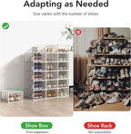 X-Large Shoe Storage Box, 15 Pack Clear Plastic Stackable Shoe Organizer for Closet, Interlocking Design Shoe Container Bins for Sneakers, Foldable Shoe Rack with Lids, White