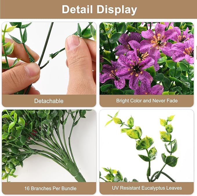 Artificial Hanging Flowers for Outdoors, 2 Pcs Fake Hanging Plant Spring Summer Decor, UV Resistant No Fade Realistic Faux Flower for Front Door Porch Planter Patio Garden Yard(Purple)