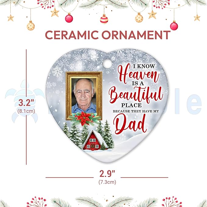 HYTURTLE Personalized Memorial Sympathy Christmas Ornament Tree Decor Gifts for Family Loss of Loved One Mom Dad in Heaven - Heaven Beautiful Custom Photo Acrylic Heart Ornament