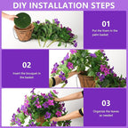 Homsunny Artficial Fake Hanging Flowers Plants with Baskets, 3PCS Silk Faux Outdoor Flowers UV Resistant Real Touch Plastic Flowers for Spring Garden and Home Patio Yard Decor (Light Purple Red)