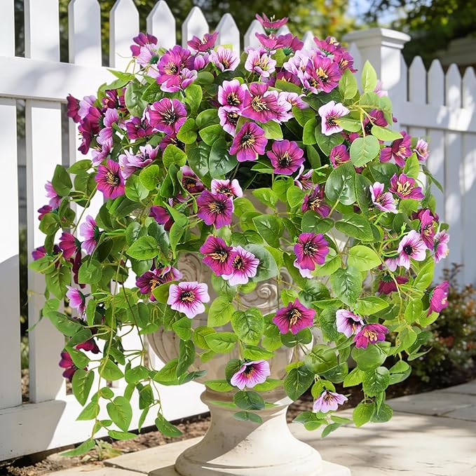 Fake Artificial Flowers Hanging for Outdoors Decor, 2 Bundles UV Resistant Faux Silk Flowers for Planters Porch Patio Window Yard Balcony Fence Decoration