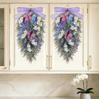 23" Lavender Teardrop Swag Wreath 2Pcs Spring Summer Swags for Front Door Faux Lavender Teardrop Swag with Butterfly Purple Wreath for Porch Wall Window Farmhouse Wedding Home Decor