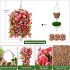 Homsunny Artificial Faux Hanging Flowers Plants Baskets for Outdoor Spring Summer Decorations,Resistant Fake Morning Glory Silk Plants for Outside UV Resistant Patio Yard Home Porch Decor(Rose red)