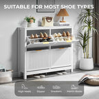 4 Flip Drawers Shoe Cabinet Storage for Entryway, Narrow Hidden Wood Shoes Organizer Cabinet Front Door Entrance Thin Free Standing Front Door Shoe Rack Storage for Entryway(White)