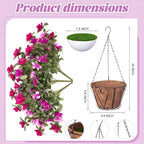 Artificial Hanging Flowers for Outdoors Hanging Baskets, 3 Pcs Fake Silk Flower with Hanging Baskets Planter for Spring Summer Garden Porch Patio Yard Outside Decor