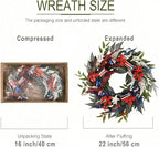 DecorbyHannah Patriotic Wreaths for Front Door, 22 inch 4th of July Wreath for Independence Day, Flag Day, Collapsible Red White Blue Wreath Decorations with Top Hat Ornament for USA 250th Holiday