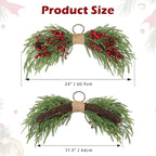 2PCS Artificial Christmas Swags with Norfolk Pine, Red Berries and Pinecones, 24" Christmas Thanksgiving Decorations for Front Door, Mantel, Staircase, Window, Xmas Décor