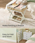 SONGMICS Solid Wood Luggage Racks, Set of 2, No Assembly Required, Foldable Suitcase Stand, Luggage Holder, with Storage Shelf, for Guest Room, Hotel, Bedroom, Cream White URLR021WZ02S