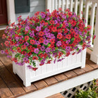 Artificial Fake Flowers Plants for Outdoor Spring Decor, 12 Bundles Faux Silk Flowers for Outdoor Outside Planter Colorful Daisy UV Resistant Look Real for Front Door Porch Patio Yard(Red Purple)