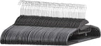 Amazon Basics Non-slip Heavy Duty Space Saving Plastic Hangers with Rubber and Horizontal Bar, Lightweight, Gray, Pack of 50