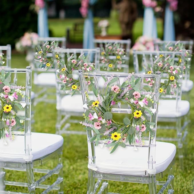 12 Pcs 3inch Spring Summer Artificial Flowered Wreath Mini Floral Wedding Candle Rings Wreaths Kitchen Cabinet Swags Wreath Pillar Candle Holder for Wedding Spring Summer Home Door Tabletop Decoration