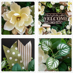 Spring Summer Wreaths for Front Door Outside 26 Inch, Magnolia Summer Wreath with Ribbons and Welcome Sign, Farmhouse Outdoor Spring & Summer Door Wreath for Front Door, Neutral Floral Decor