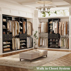 Closet System, 4.2–8.8 FT Closet Organizer with 2 Wooden Drawers and Shelves, Walk-in Closet System with 5 Hang Rods, Built-in Closet Tower, Can Fit 60 to 96 inch, Black