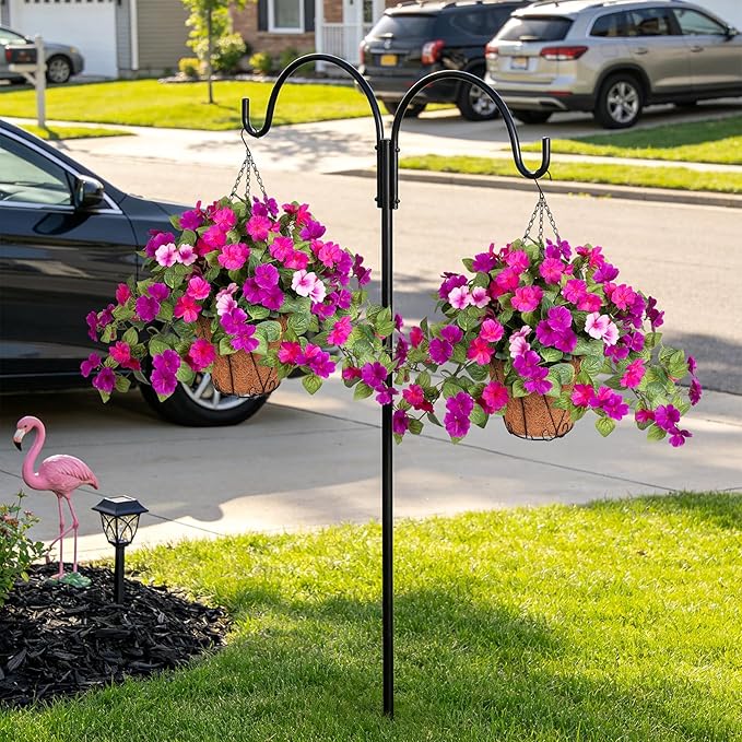 3 Bundles Artificial Fake Flowers for Outdoors with Hanging Baskets Faux Hanging Flowers Plants for Outdoor Planters UV Resistant Silk Flowers for Outside Spring Home Front Porch Garden Décor