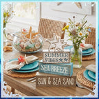 Yuntau 4 Pcs Summer Beach Decorations for Home Beach Tiered Tray Decor Starfish Coastal Rustic Starfish Wooden Block Table Sign Stacked Book Nautical Table Centerpiece for Farmhouse Office Desk Shelf