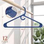 NEATERIZE Thick Heavy Duty Hangers - Navy Plastic Clothes Hangers 12 Pack - Great for Coat Hanger, Jackets Jeans & Suit Hanger for Closet - New Apartment Essentials Percheros Ganchos para Colgar Ropa