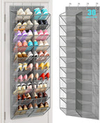 MISSLO 30 Pairs Over the Door Shoe Organizer Breathable Mesh Hanging Shoe Rack for Closet Storage with Wide Deep Pockets 10 Tier Shoes Holder Fit All the Family's Sneakers, Boots, Heels (Grey, 71")